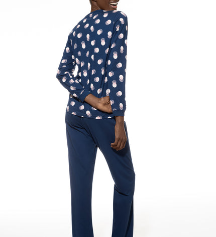 Mey langer Schlafanzug Dots deepmarine