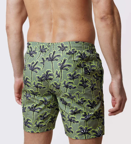 Loïc Henry Herren-Badeshorts Lang Kaki Palm mit patentiertem Haltesystem