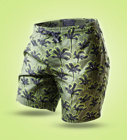 Loïc Henry Herren-Badeshorts Lang Kaki Palm mit patentiertem Haltesystem