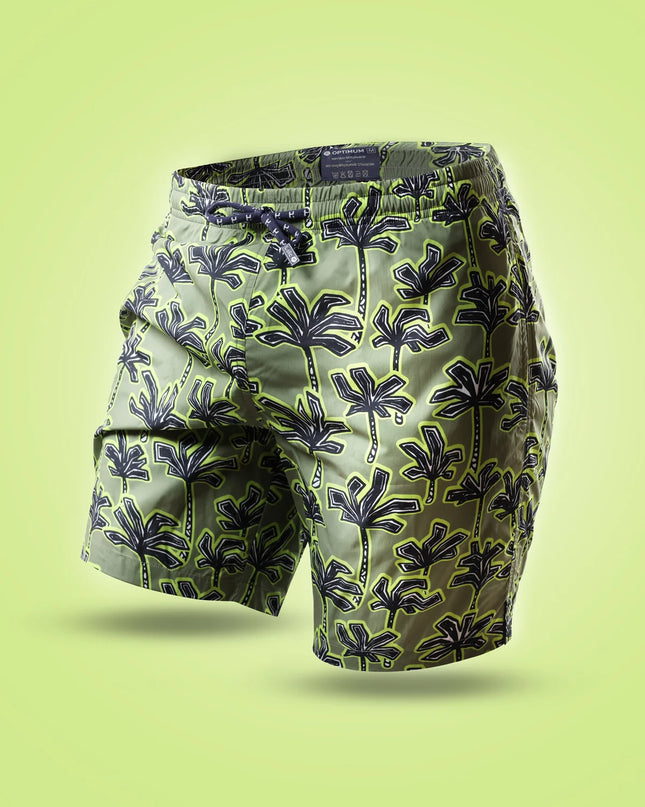 Loïc Henry Herren-Badeshorts Lang Kaki Palm mit patentiertem Haltesystem