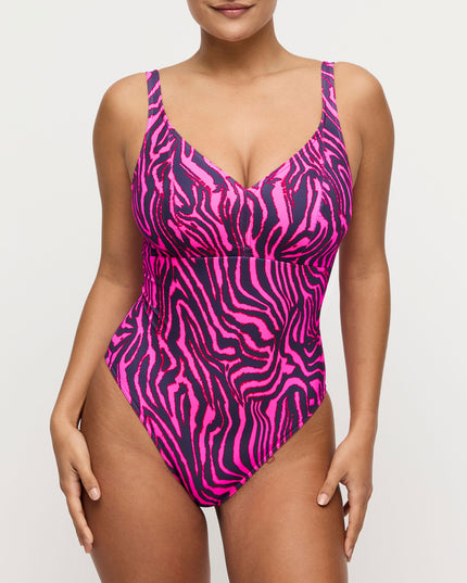 Prima Donna Swim Tiefdekoll Badeanzug ohne Bügel Malabo hot pink zebra