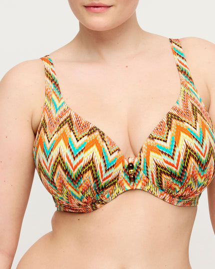 Prima Donna Swim halb unterlegter Bikini Tiefdekoll Tubou ikat summer